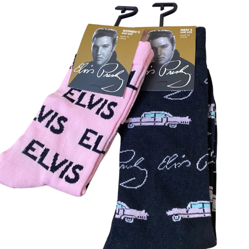 NWT 2 Pairs of Novelty Elvis The King Pop Culture Crew Socks Size 6-9.5